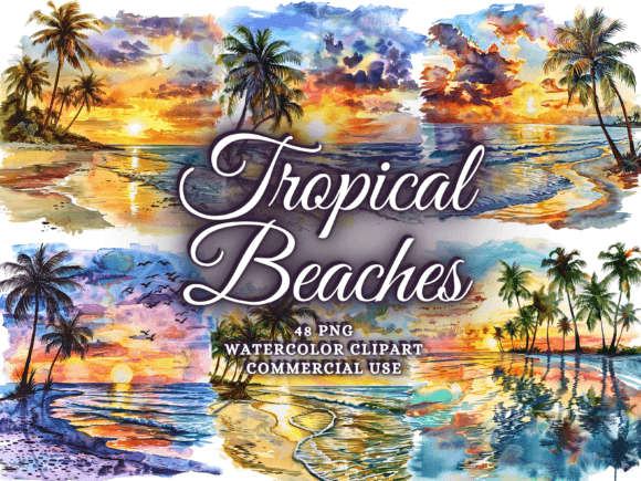 Download Summer Tropical Beach Clipart Png Bundle - Beach clipart Collection