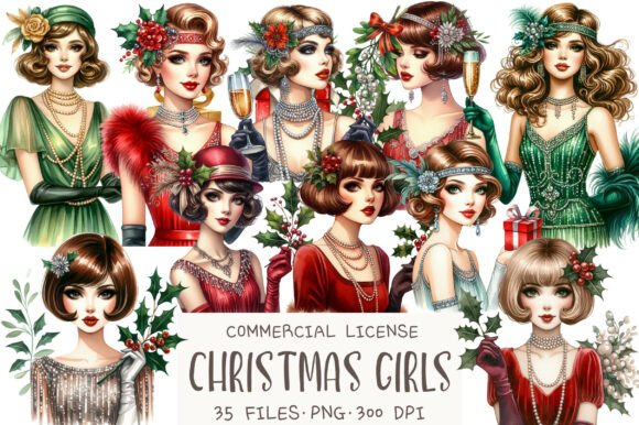 Download 1920 Coquette Christmas Girls Clipart - 1920 Collection