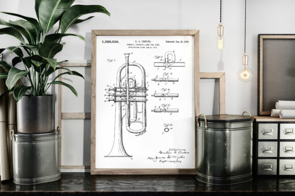 Download Cornet and Trumpet 1920 Patent Poster - 1920 Collection