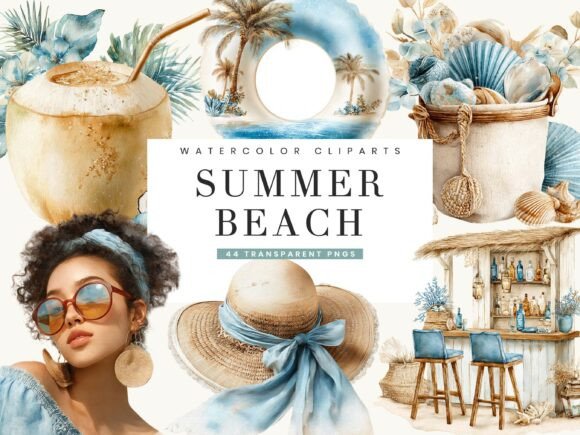 Download Watercolor Summer Beach Clipart - Beach clipart Collection