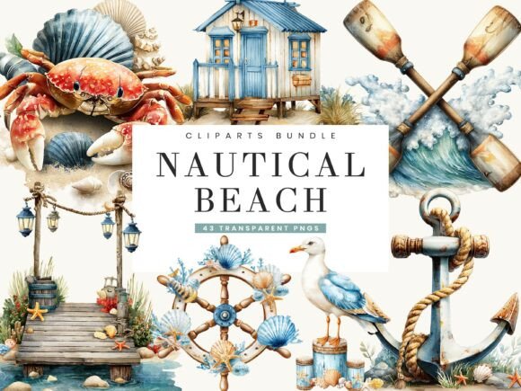 Download Nautical Beach Clipart Bundle - Beach clipart Collection