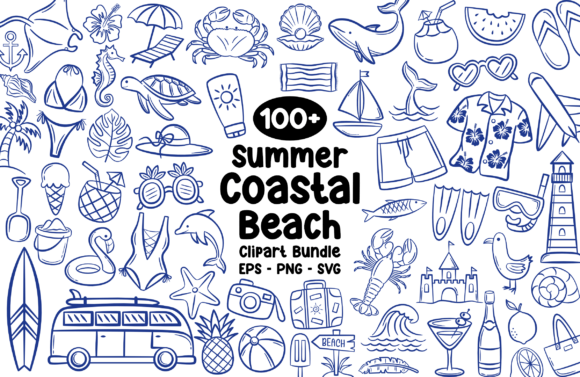 Download Summer Coastal Beach Clipart Bundle SVG - Beach clipart Collection