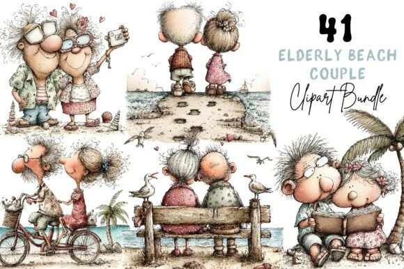 Download Whimsical Elderly Couple Beach Clipart - Beach clipart Collection