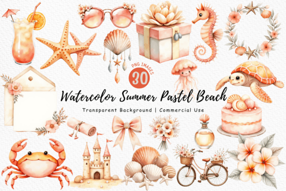 Download Watercolor Summer Pastel Beach Clipart - Beach clipart Collection